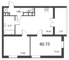 Двухкомнатная квартира 60.79 м²