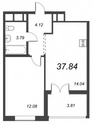 Однокомнатная квартира 37.84 м²