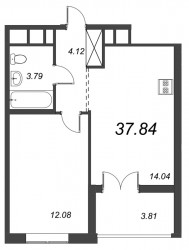 Однокомнатная квартира 37.84 м²