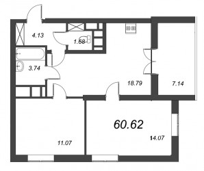 Двухкомнатная квартира 60.12 м²