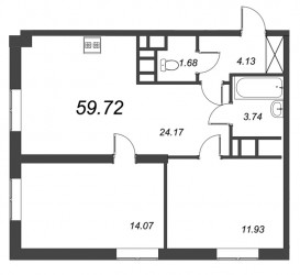 Двухкомнатная квартира 59.72 м²