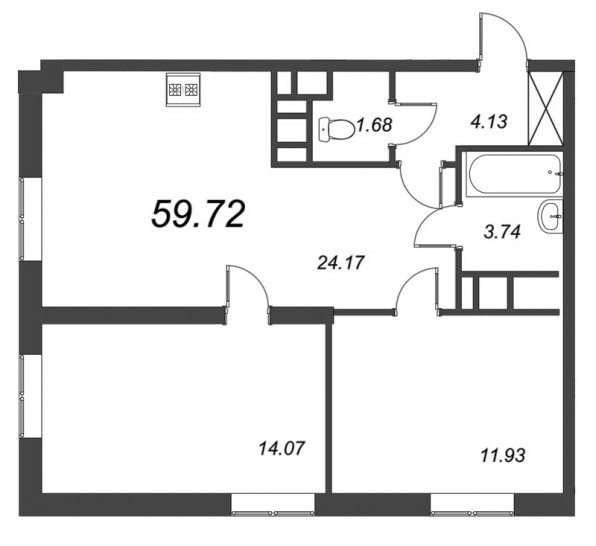 Двухкомнатная квартира 59.72 м²