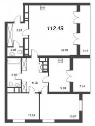 Трёхкомнатная квартира 113.15 м²